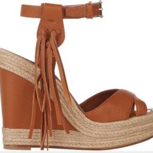 Valentino Wedge Sandal Rockee Fringe Brown